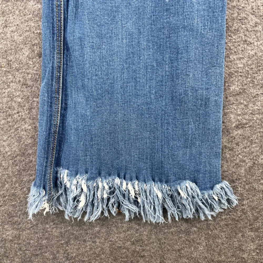 Tricot Womens High Rise Flare Jeans Medium Wash Frayed Fringe Hem Size 11/29